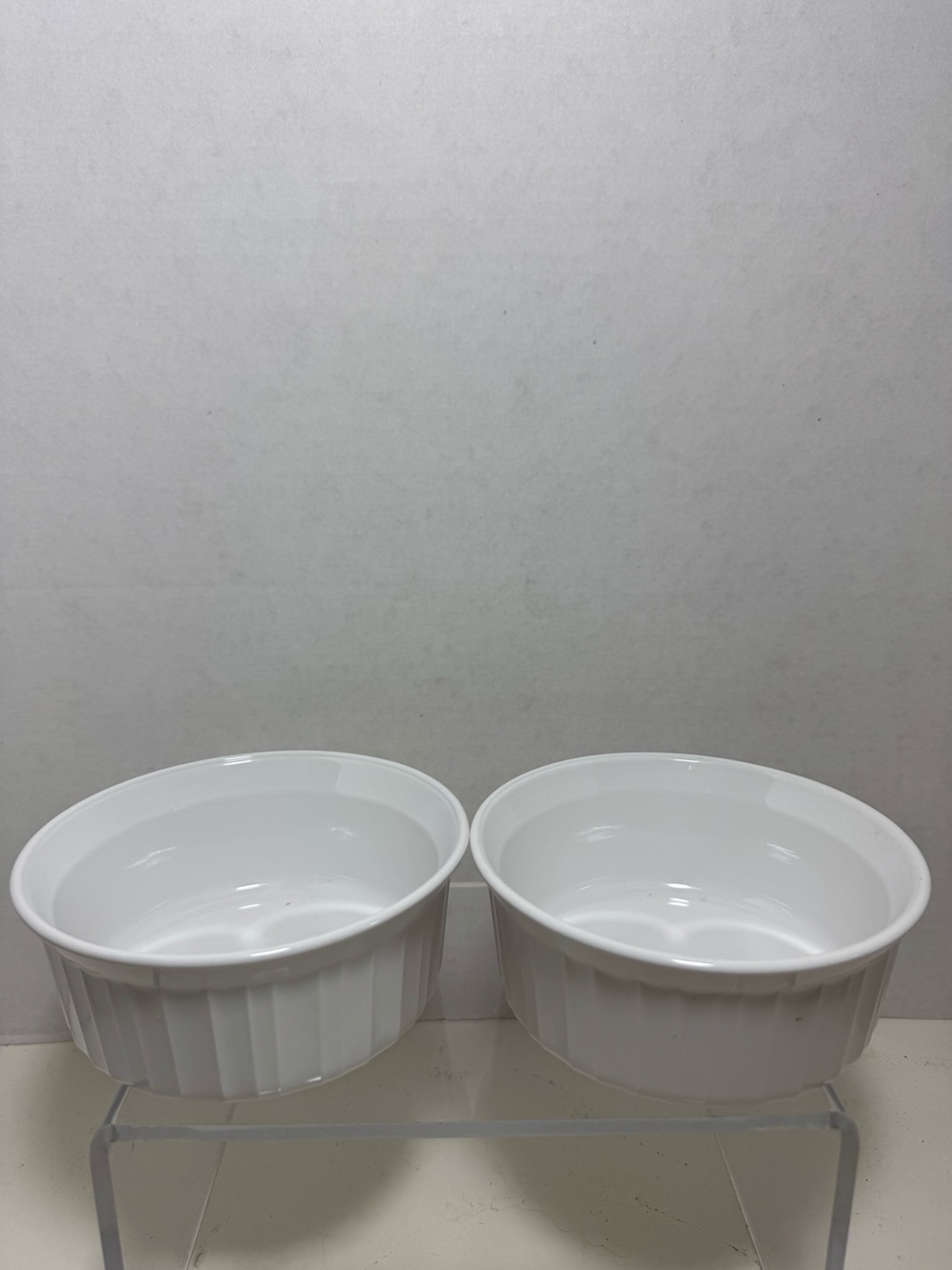 Two vintage corning ware French white F – 16 B baking dishes, 500 ML